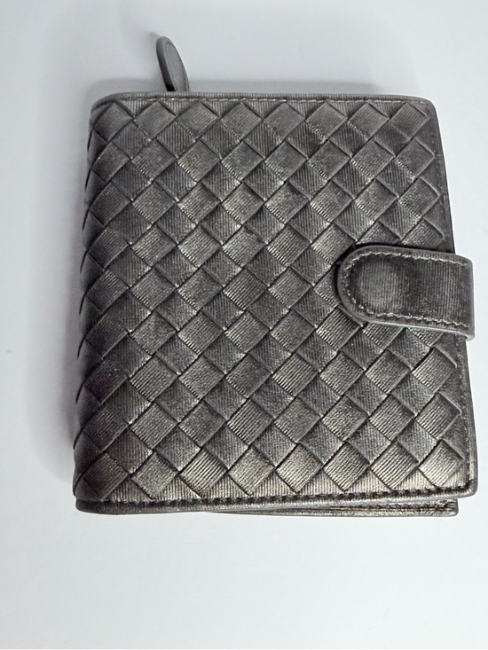 Bottega Veneta Handbags - Bottega Veneta Metallic Gray Intrecciato Leather Wallet